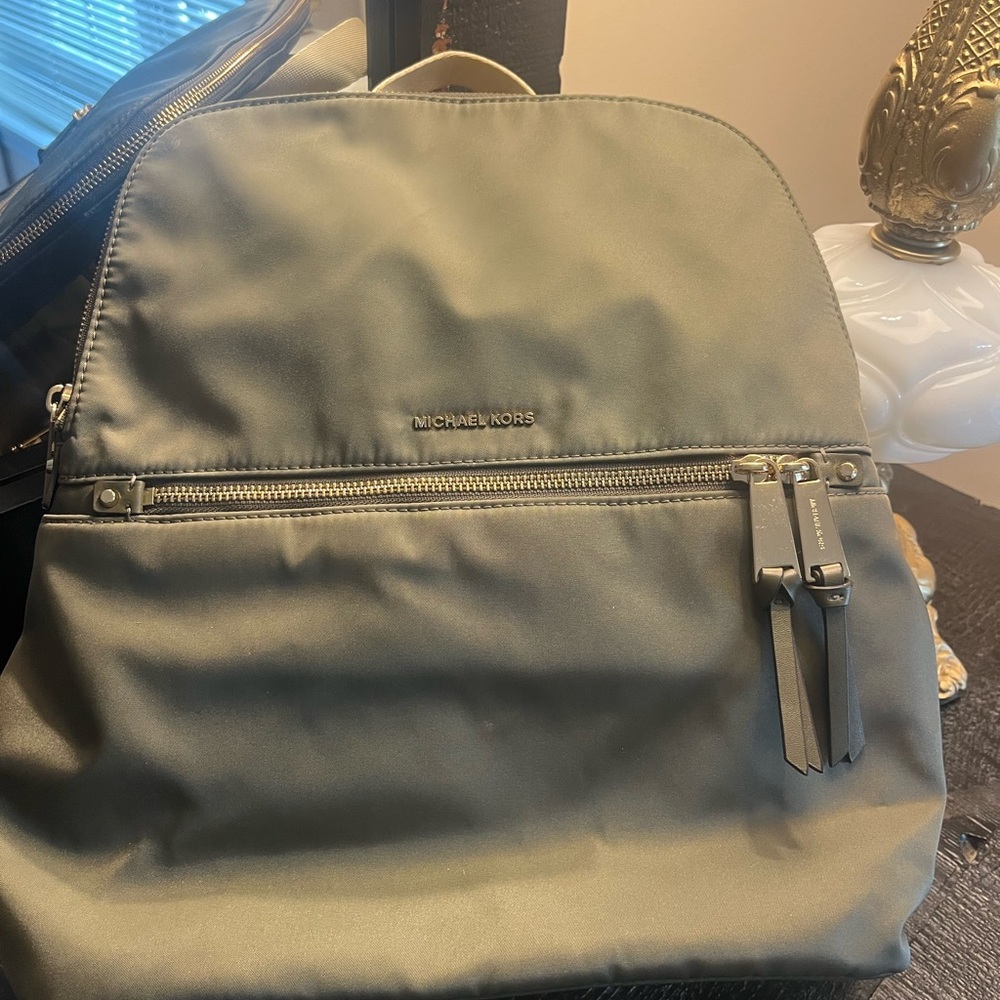 Michael Kors Olive Green and Gold Backpack